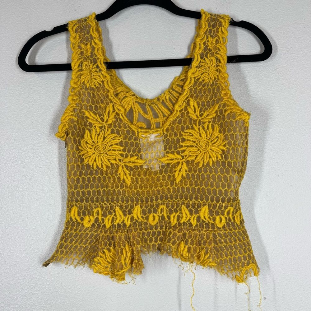 Yoana Baraschi Embroidered Sheer Lace Cropped Top Gold Yellow Women’s 2 - Picture 6 of 6